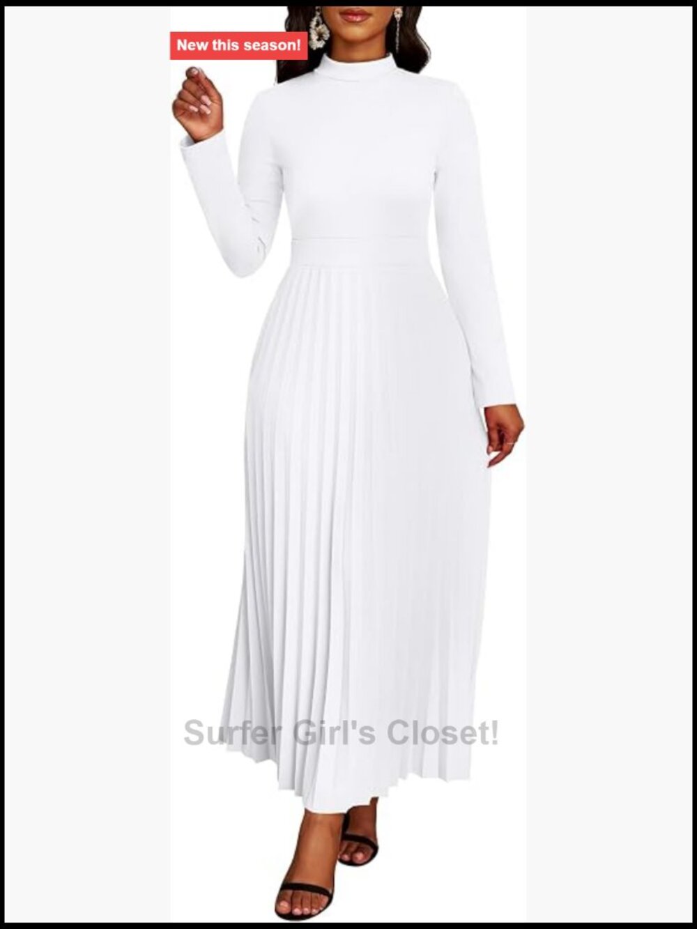 Women's Pleated Maxi Dress Long Sleeve A-Line Church Dress with Belt Pockets